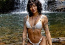 Aline Campos aproveita passeio na natureza e curte banho de cachoeira: ‘Deus’