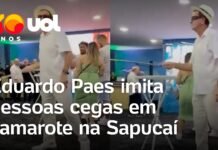 Veja Vídeo – Eduardo Paes imita pessoas com deficiência visual em camarote na Sapucaí; veja